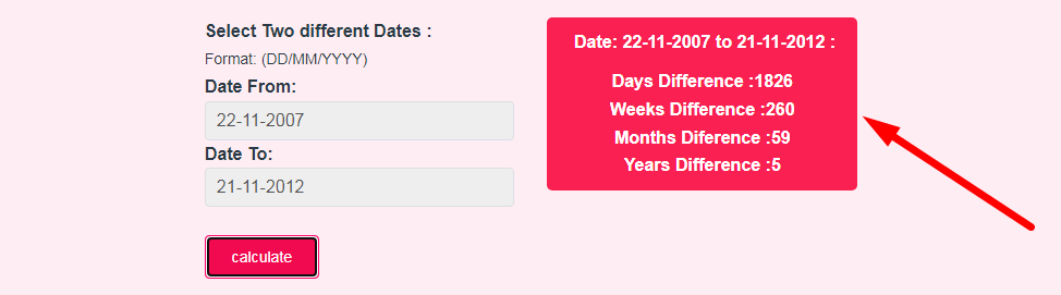 Date Difference Calculator Step 3