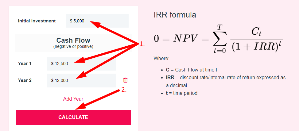 IRR Calculator Step 2