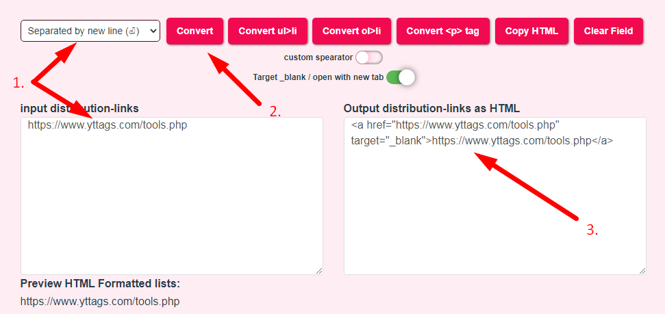Link to HTML Hyperlink List Generator Step 2